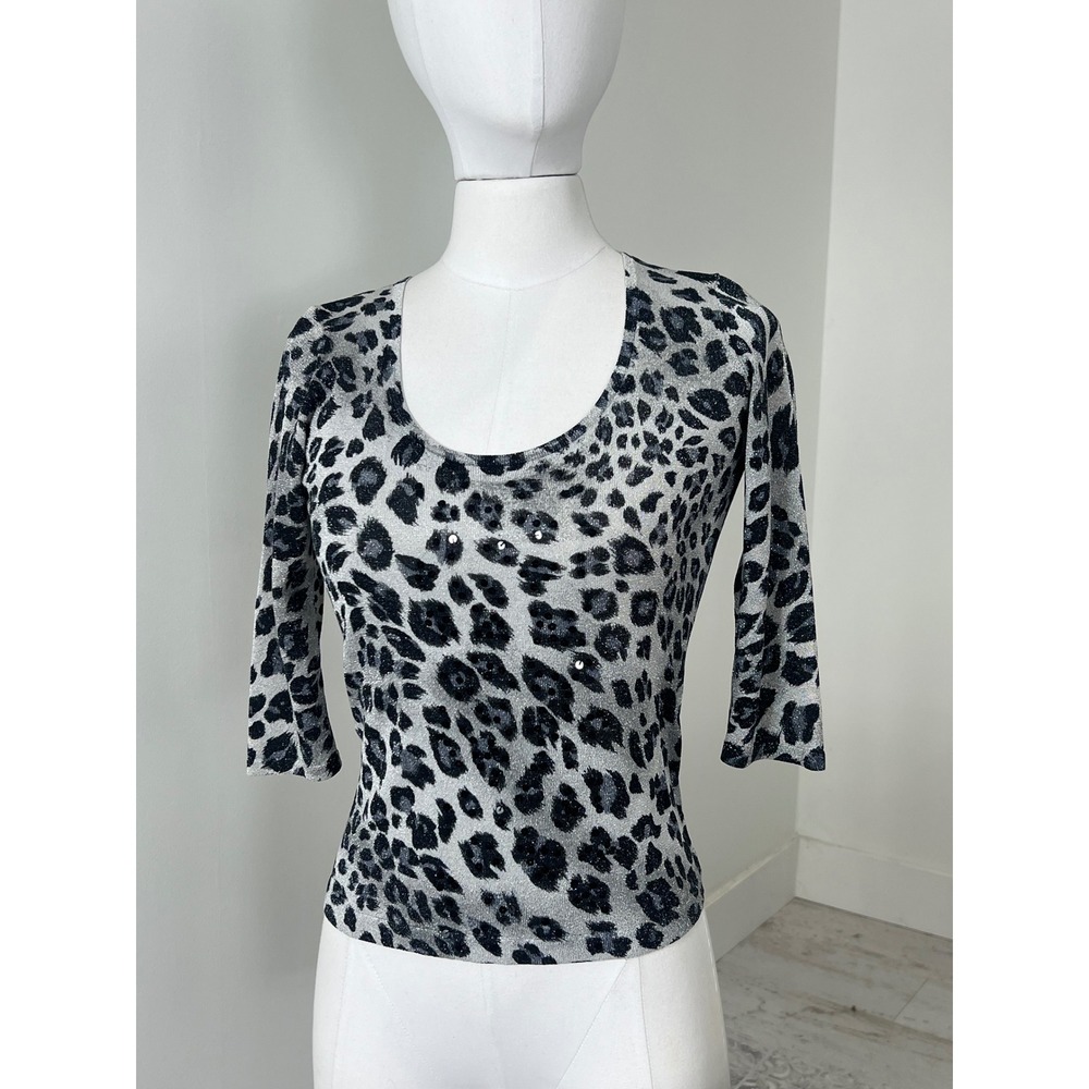 August Silk Animal Print Metallic Detail Top 100% Silk Women's Top